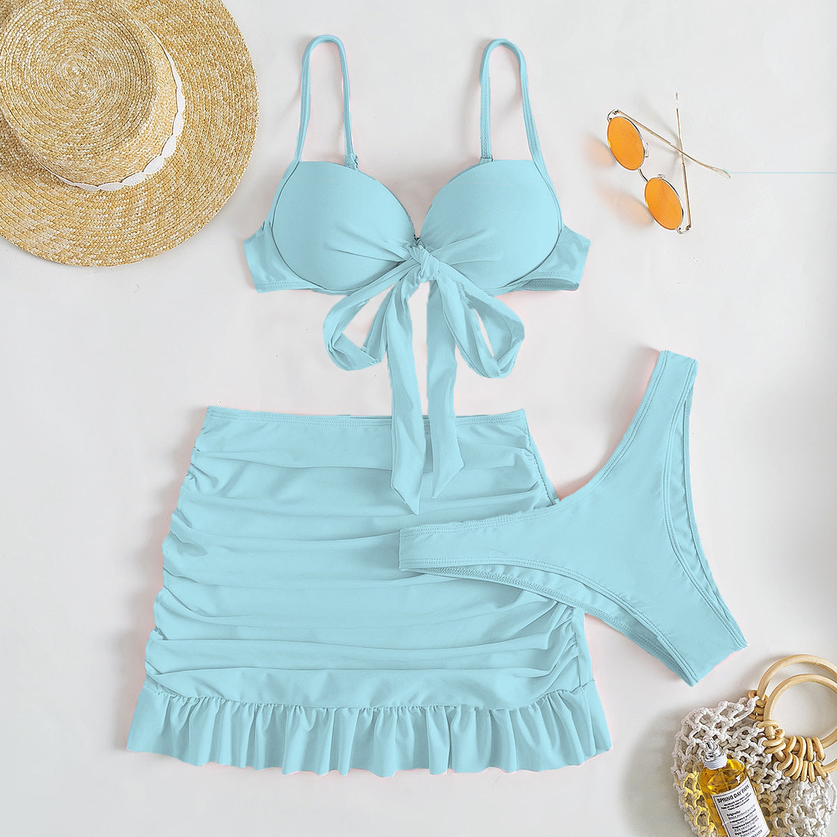 Solid Color Three-piece High wrapping Bikini