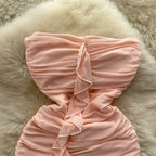 Off-shoulder Ruffled Fairy Pink Dress