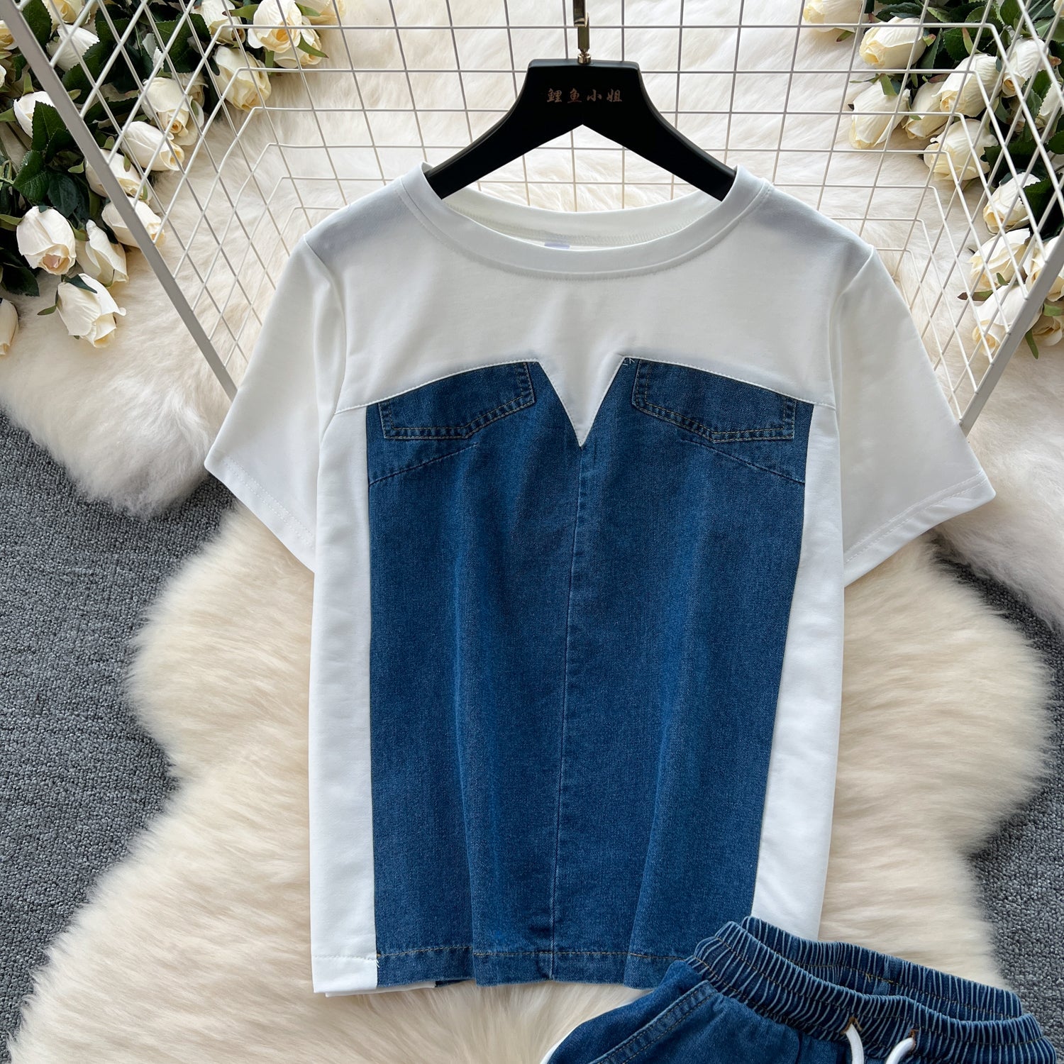 Patchwork Top&Trousers Denim 2Pcs