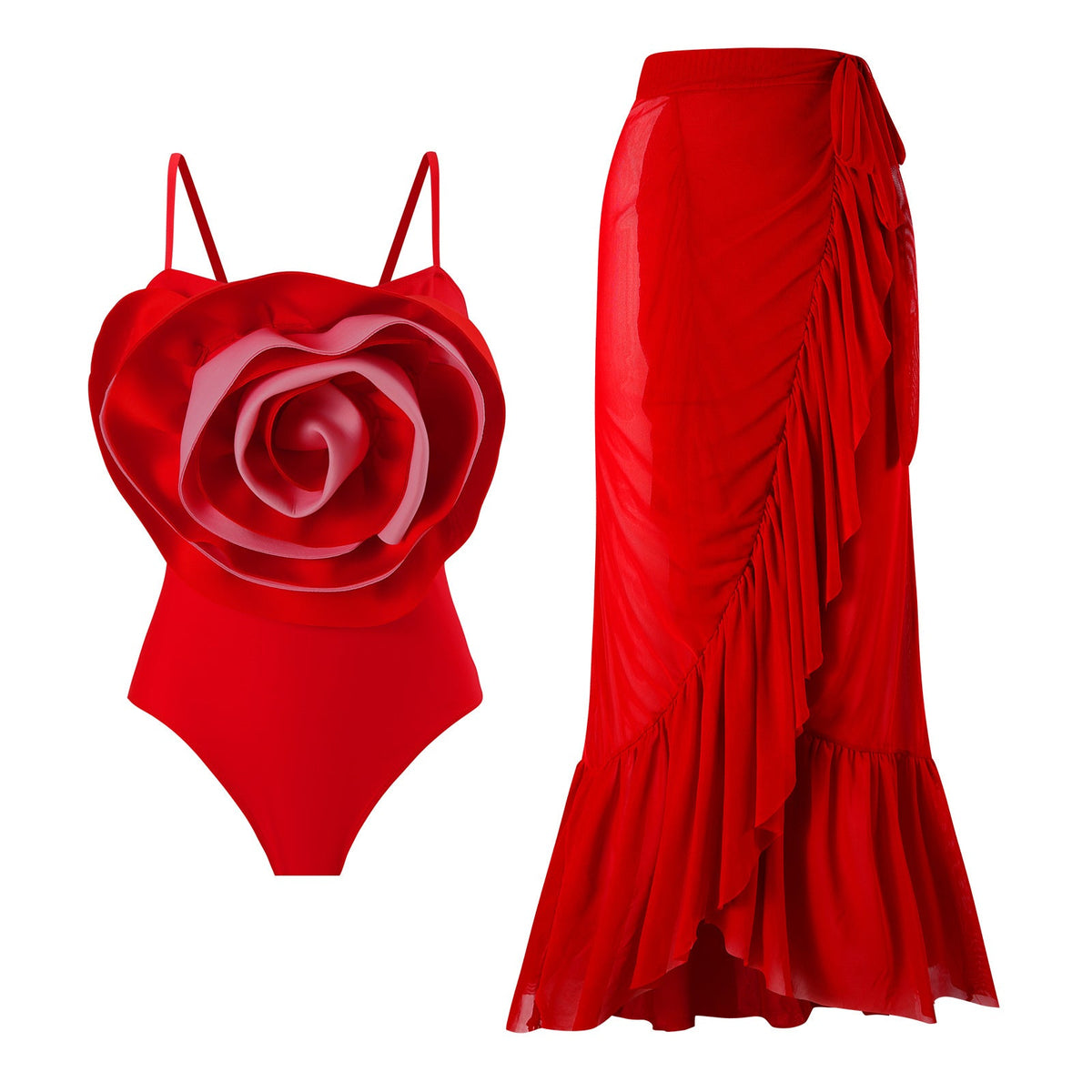 One-piece Belly-Shading Backless Swimsuit Chiffon Skirt