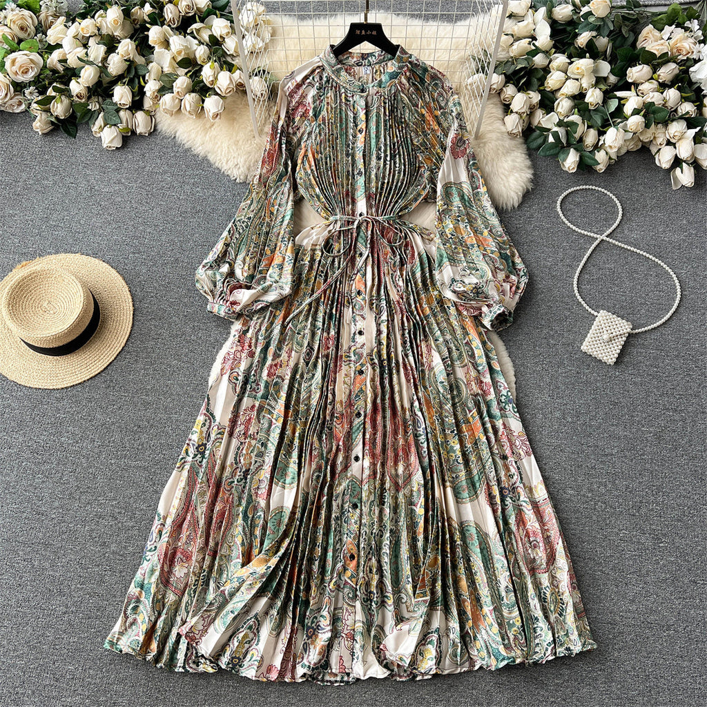 Crew Neck Floral Printed Shirt Dress