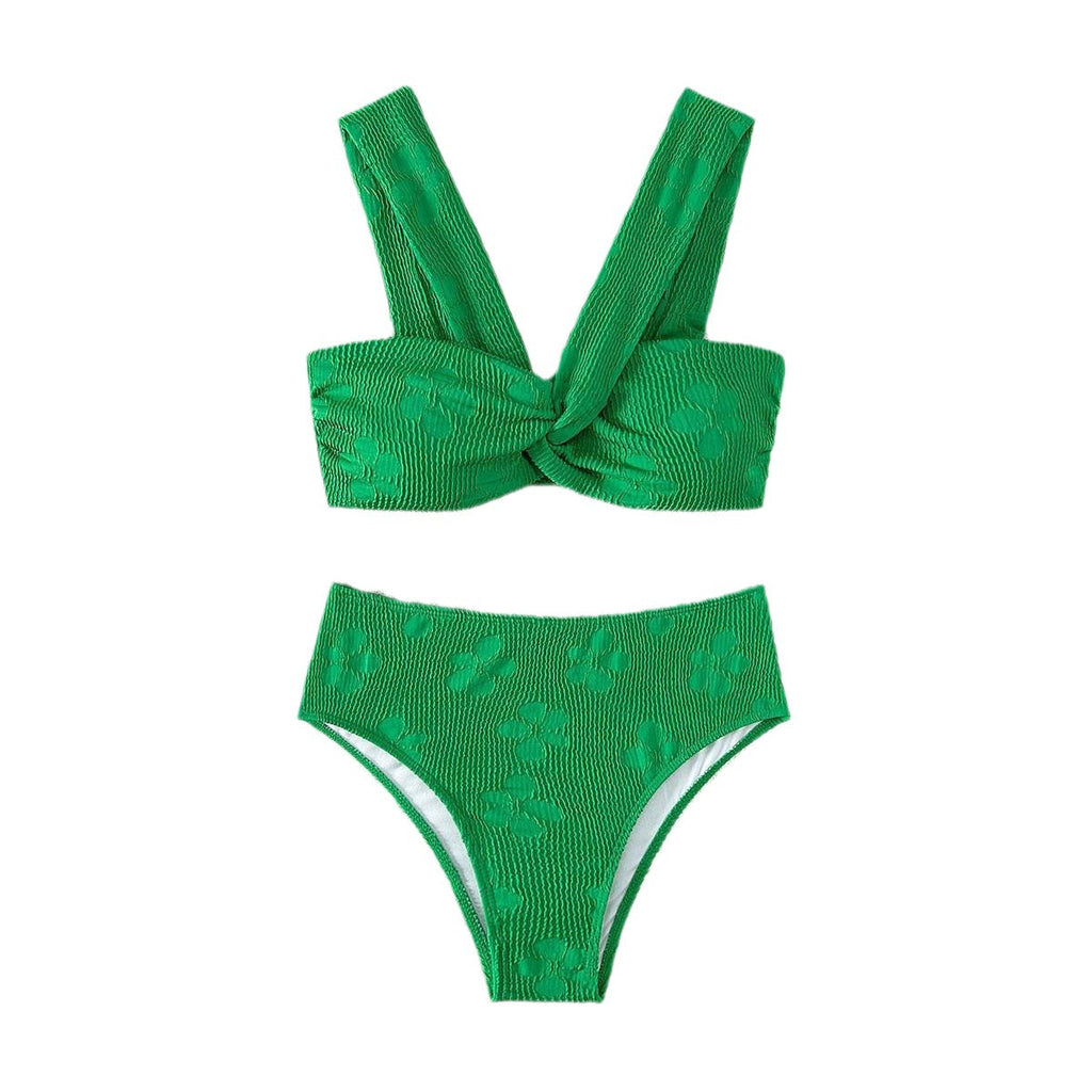 Split Solid Color Triangle Bikini Swimsuit