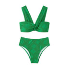 Split Solid Color Triangle Bikini Swimsuit