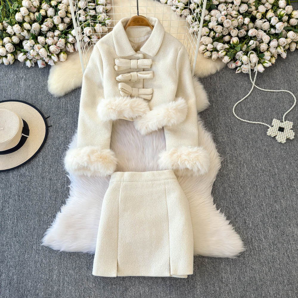 Niche Furry Top&Skirt Tweed 2Pcs