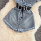 Vintage Lapeled Denim Romper