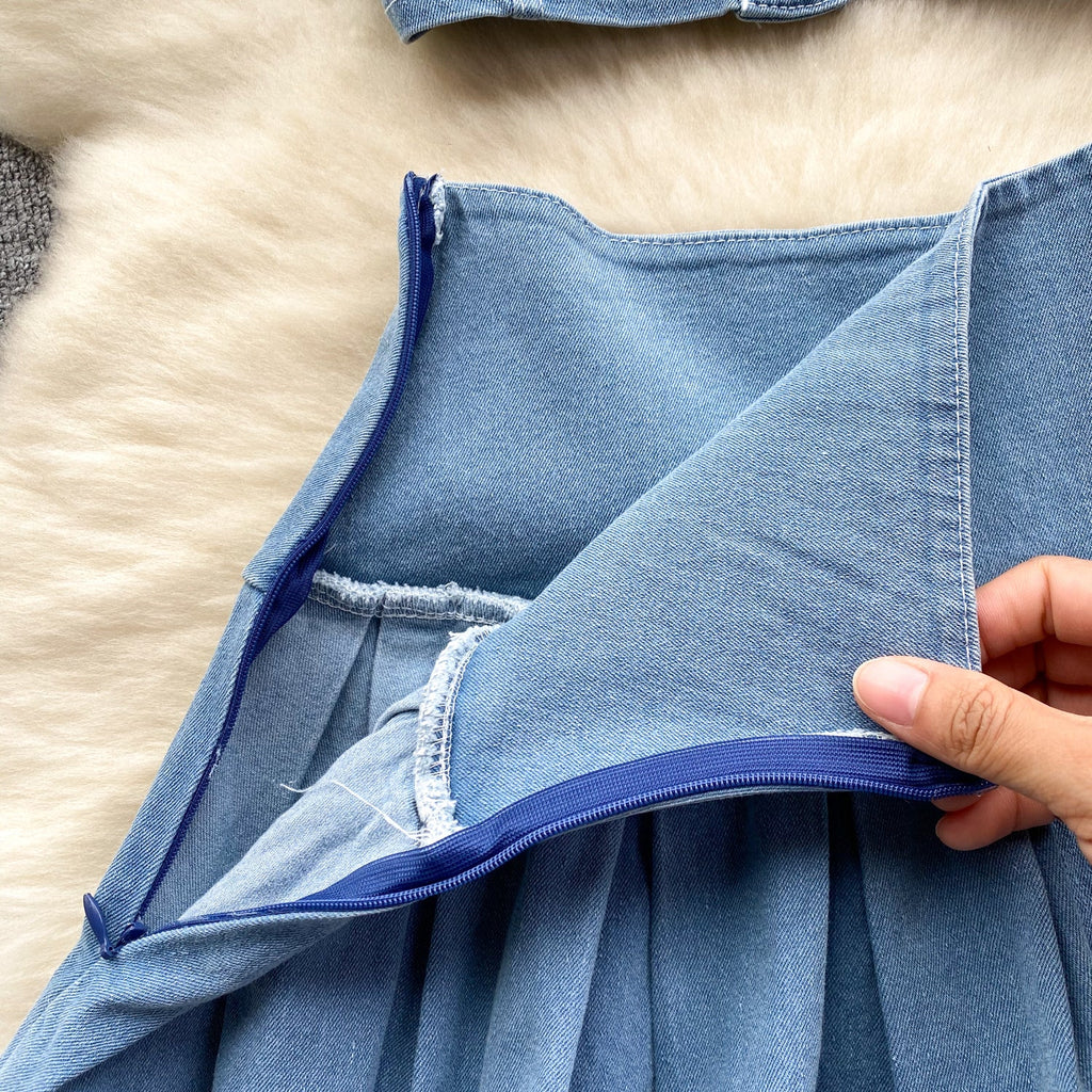 Camisole&Pleated Skirt Denim 2Pcs