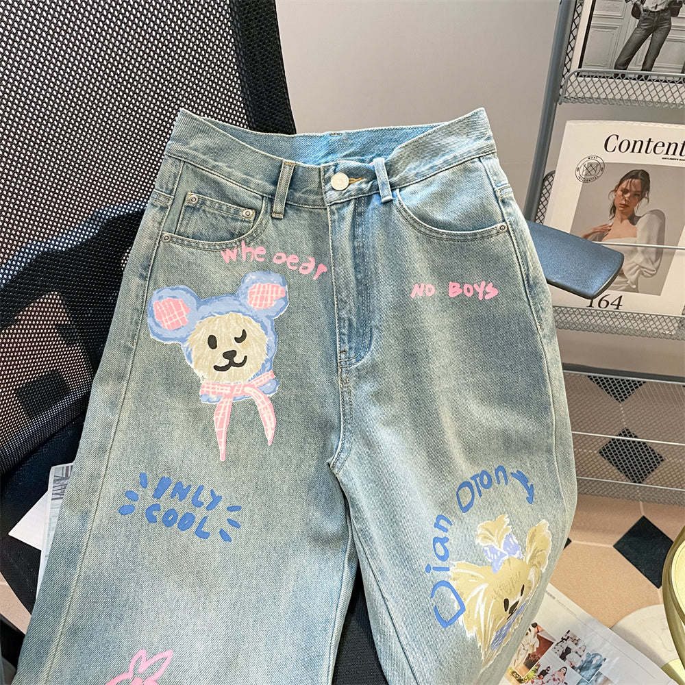 Vintage Graffiti Puppy Straight Jeans