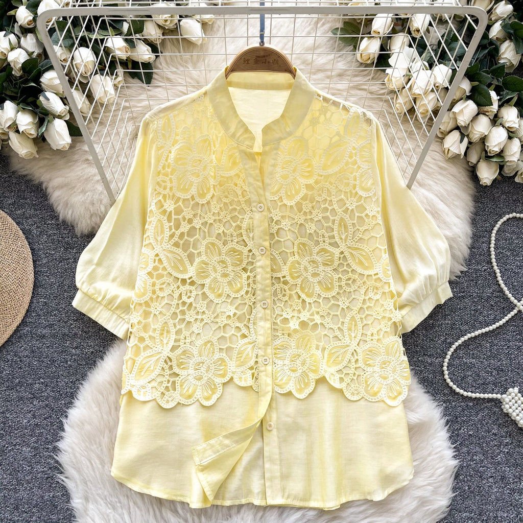 Premium Hollowed Embroidery Lace Shirt