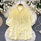 Premium Hollowed Embroidery Lace Shirt