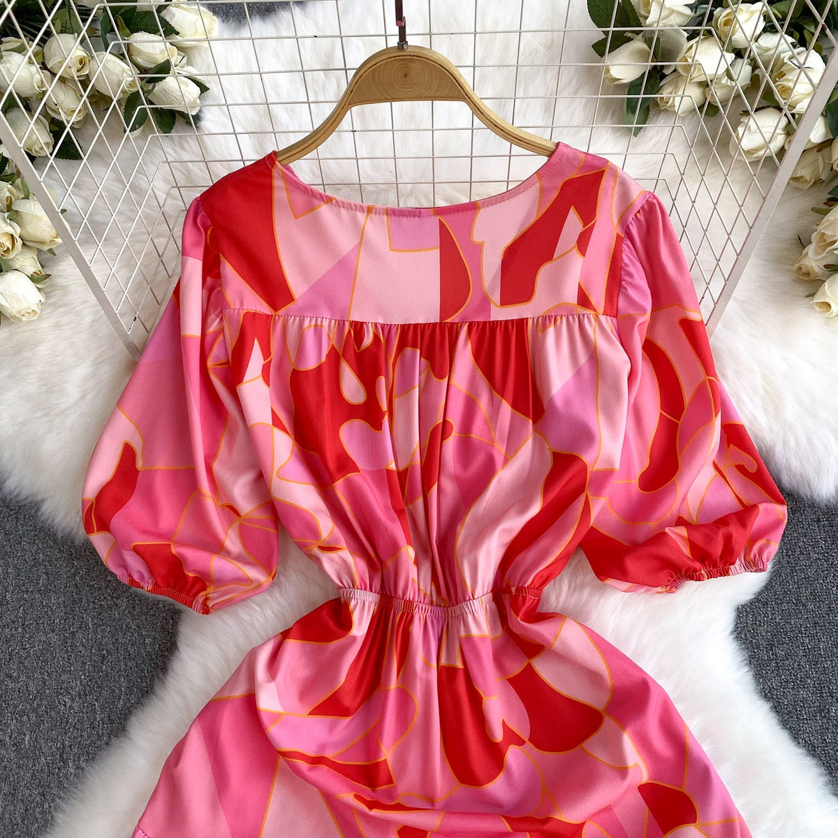 French Style Ruffled Printed Dress