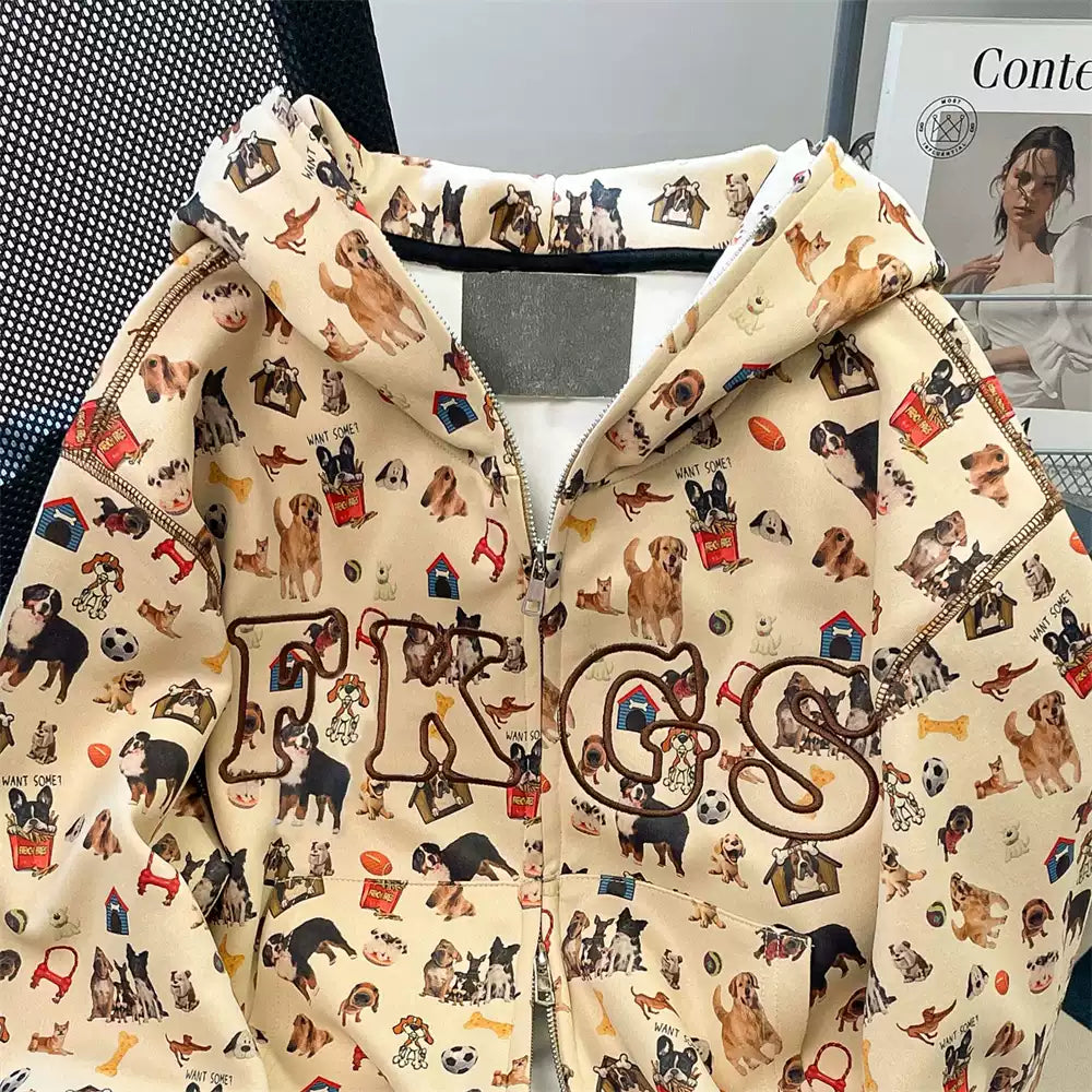 Cartoon Printed Hooded Zip Sweatshirt