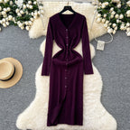 V-neck Single-breasted Cardigan Dress