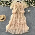 Embroidered 3D Ruffled Mesh Dress