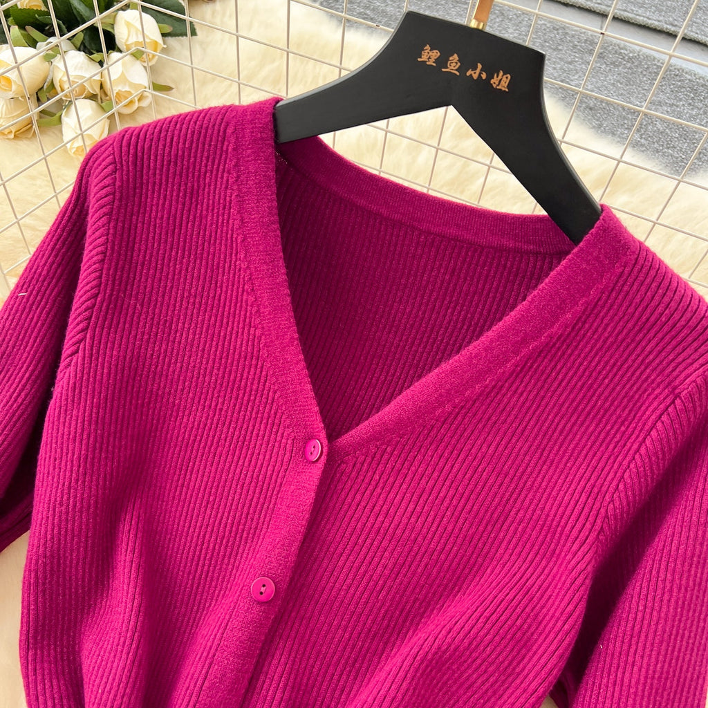 V-neck Single-breasted Cardigan Dress