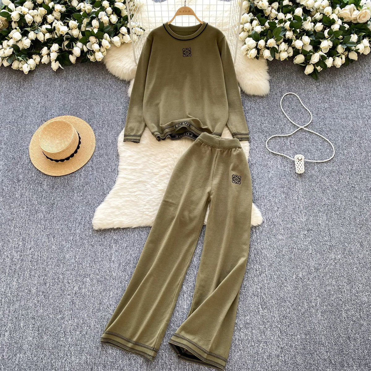 LOGO Embroidered Sweater&Trousers 2Pcs