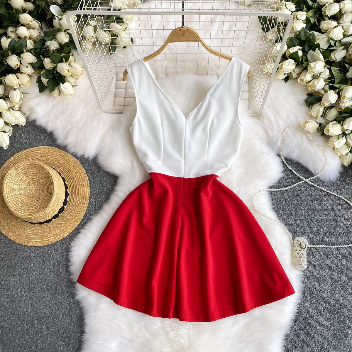 Navy Collar Color Blocking Dress