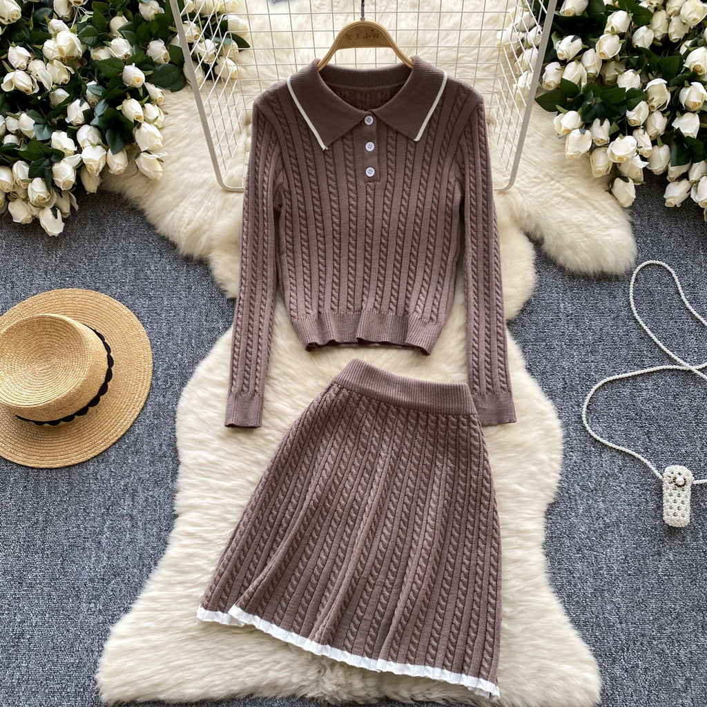 Lapeled Knitwear&Skirt Tweed 2Pcs