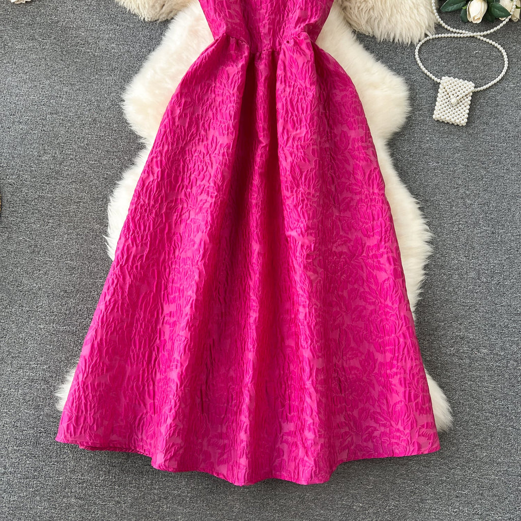 Textured Pattern Rose Red Slip Dress
