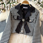 Bow Cardigan&Skirt Houndstooth 2Pcs