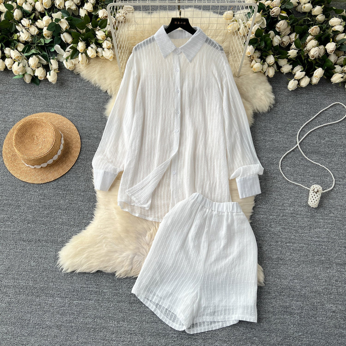 Loose Shirt&Wide-leg Shorts 2Pcs