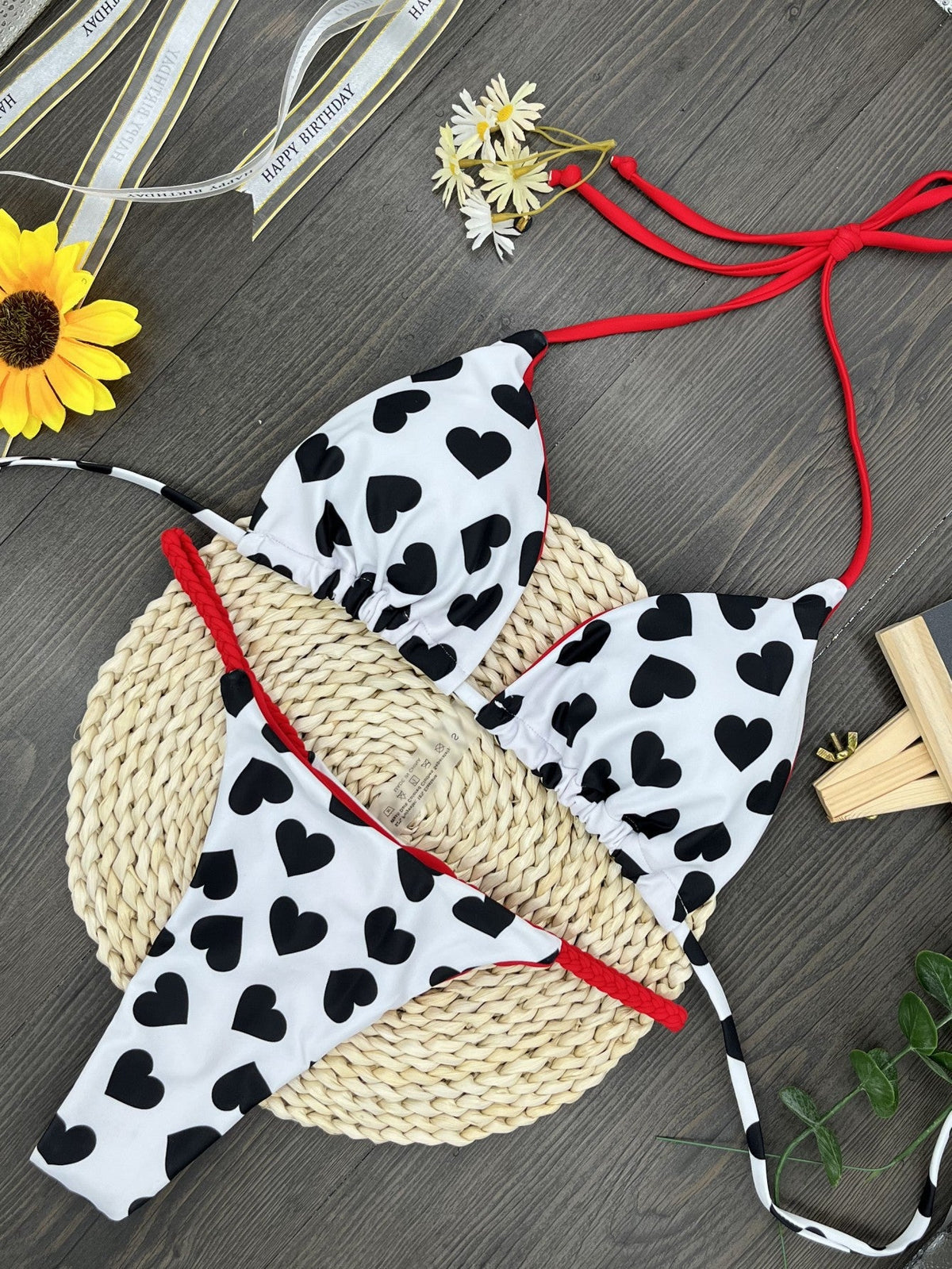 Heart Print Sexy Backless Swimsuit