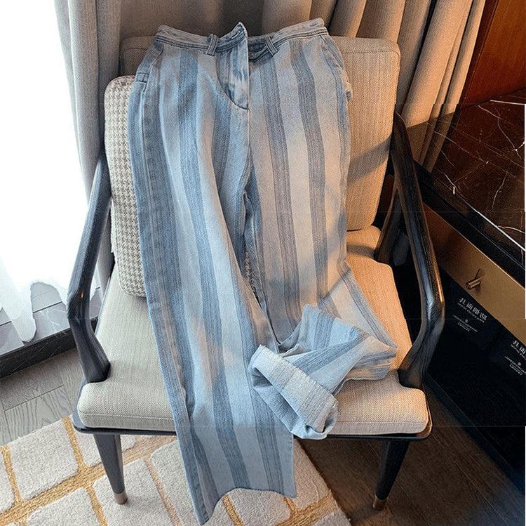 Niche Color-blocking Striped Jeans