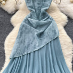 Patchwork Pleated Fishtail Cheongsam Dress