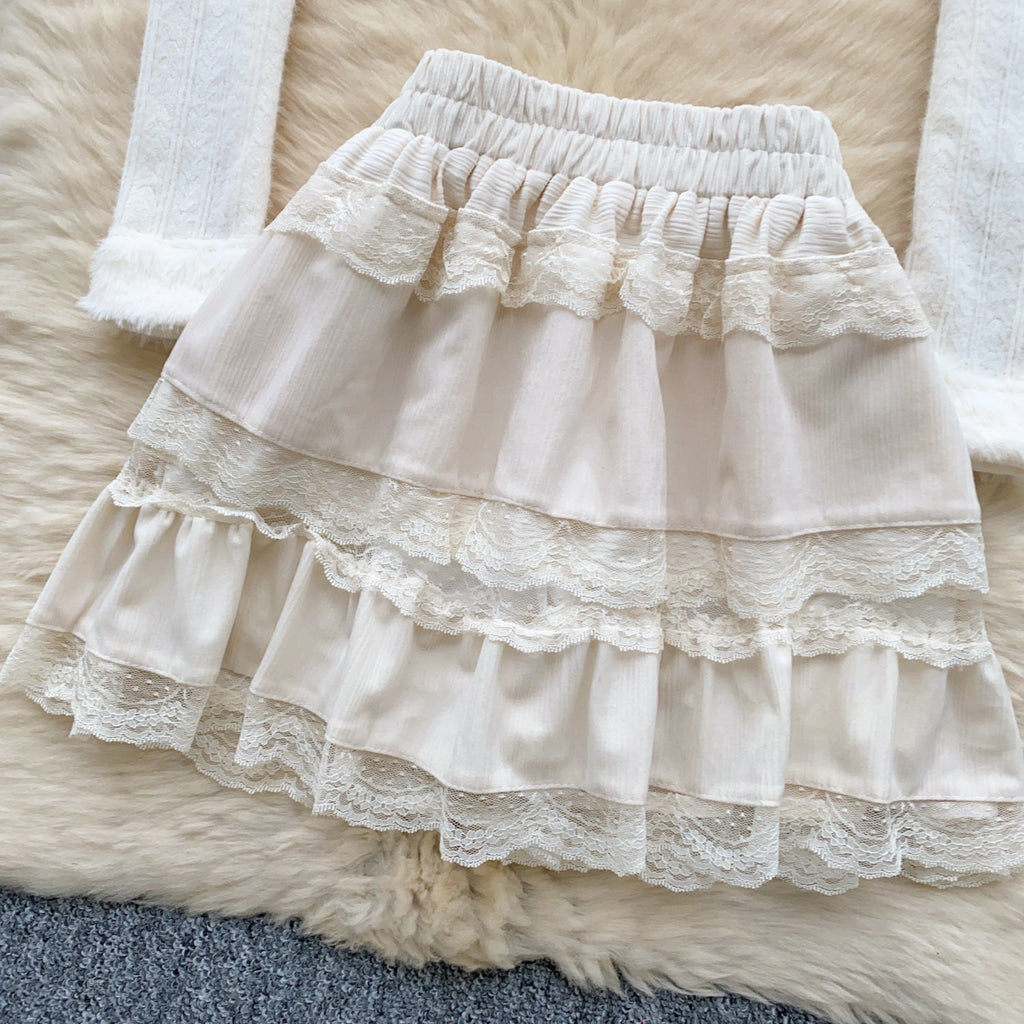 Off-shoulder Top&Ruffled Skirt 2Pcs