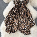 Leopard Printed V-neck Patchwork Dress