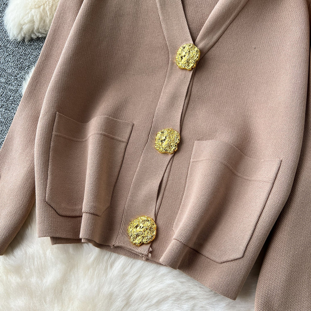 V-neck Cardigan&Trousers Knitted 2Pcs