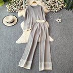 Sweater&Trousers Color-blocking Embroidered 2Pcs