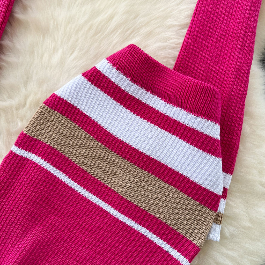 Colorful Stripe Sweater&Skirt Knitted 2Pcs
