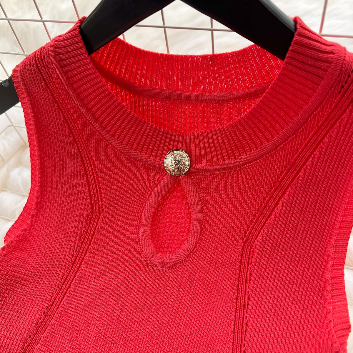 Round Collar Hollowed Knitted Dress