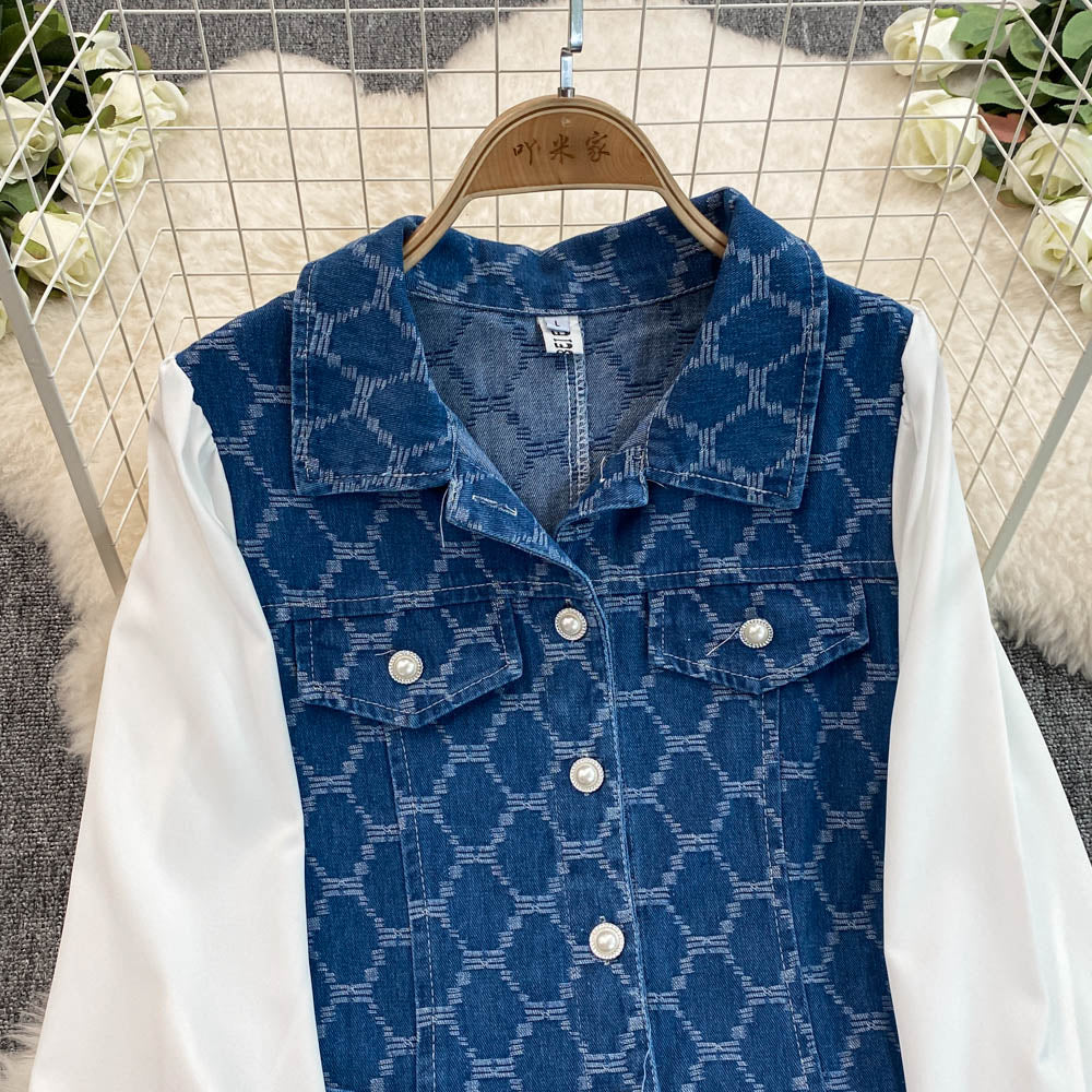 Chic Lapeled Patchwork Denim Dress