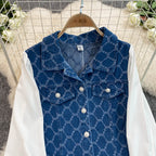 Chic Lapeled Patchwork Denim Dress