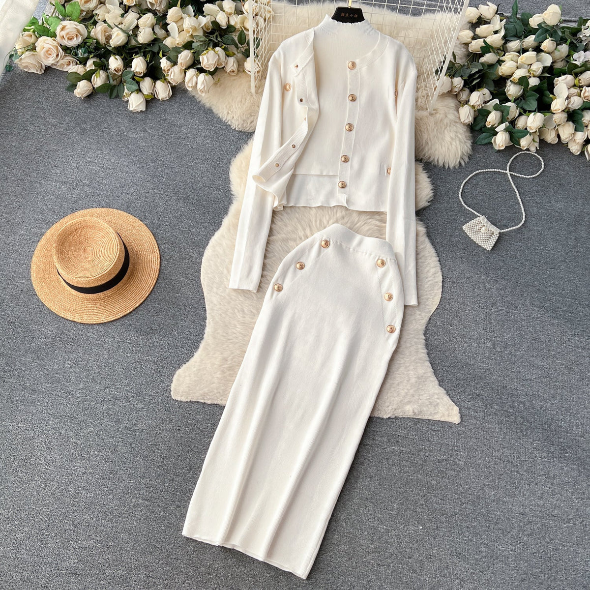 Cardigan&Vest&Hip-wrapping Skirt 3Pcs