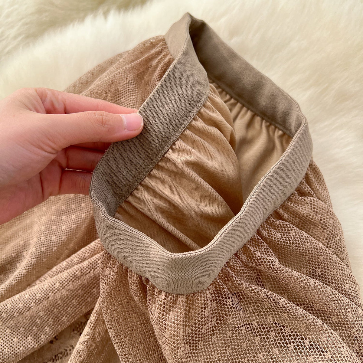 Hollowed Embroidered Mesh Half-body Skirt