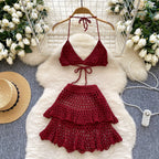 3D Camisole & Skirt Hollow Knitted 2Pcs