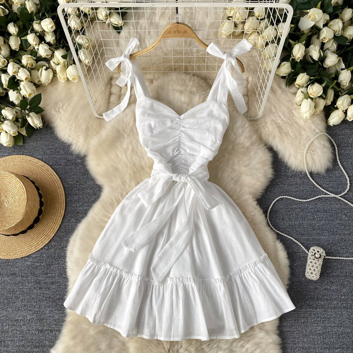 Sweetie Pleated Lace-up Puffy Dress
