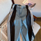 Casual Color Blocking Striped Jeans