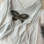 Butterfly Patched Sunscreen Mesh Top