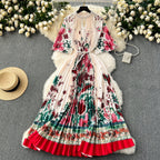 Beaded Crew Neck Printed Dress