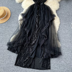Elegant Black Mesh Sequined Slip Dress