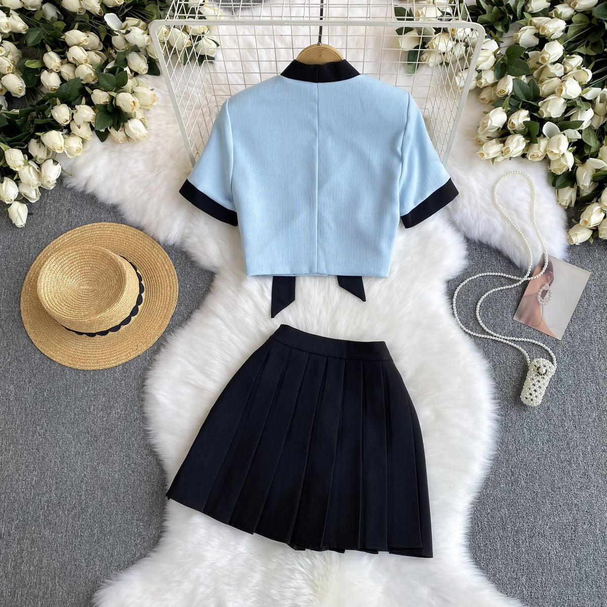 Uniform Style Top&Pleated Skirt 2Pcs