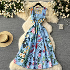 Delicate Floral Printed Vest Dress