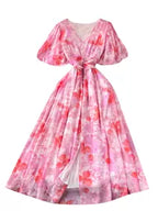 Vintage V-neck Draped Floral Dress