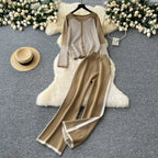 V-neck Sweater&Trousers Striped 2Pcs