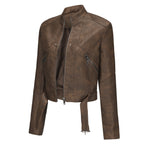 Chic Slim-fit PU Jacket with Buckled Belt