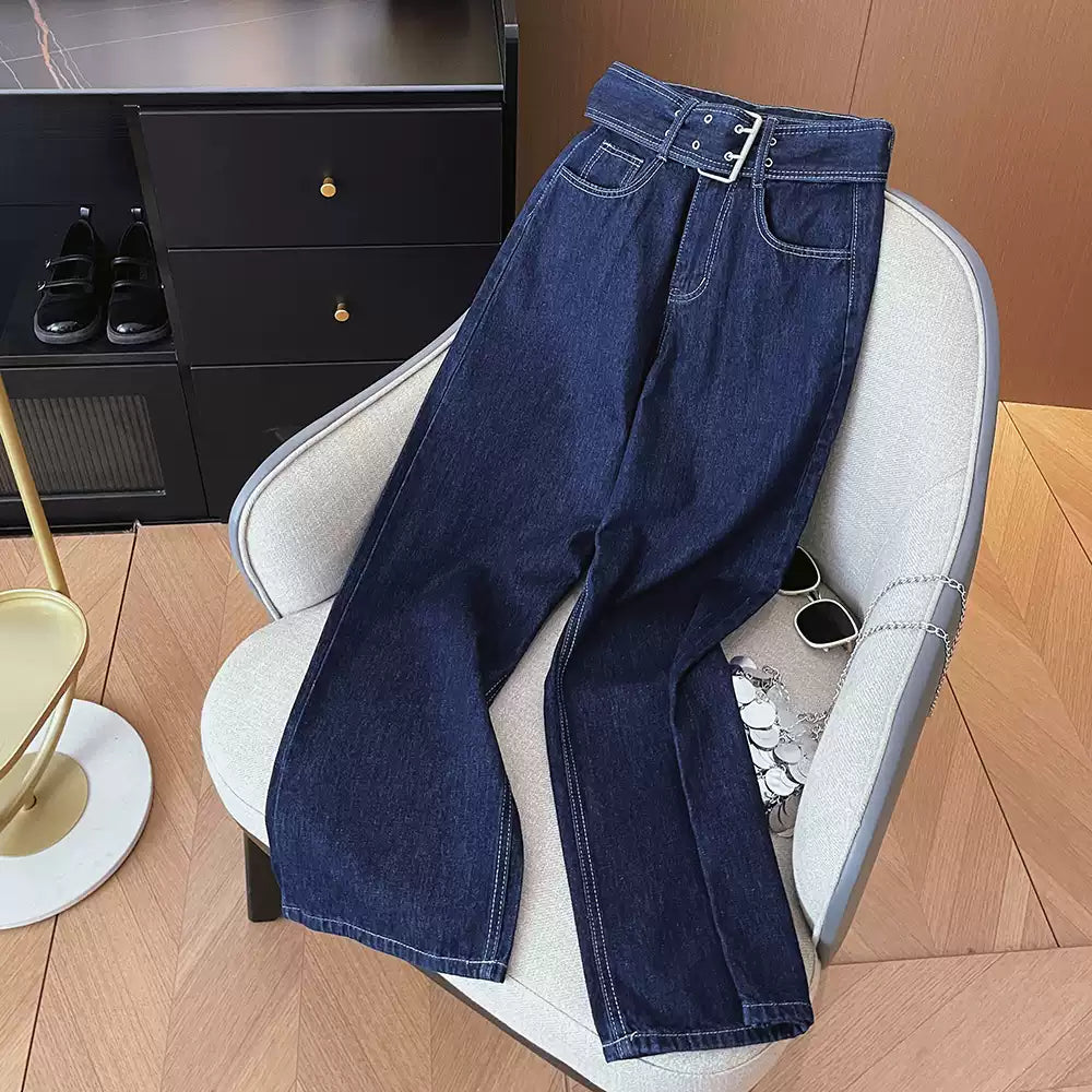 Korean Style Buckled Vintage Blue Jeans