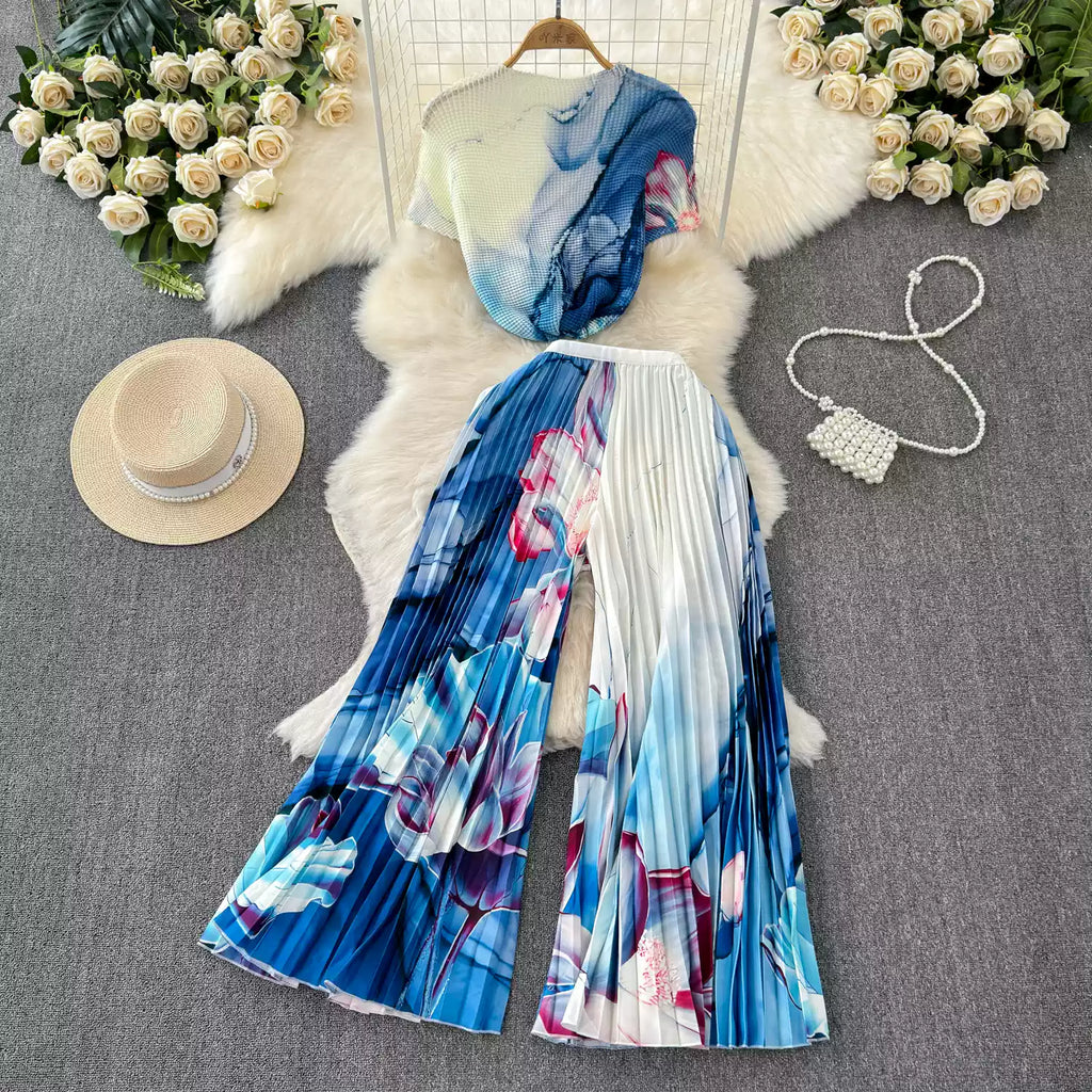 Chiffon T-shirt & Wide-leg Trousers 2Pcs